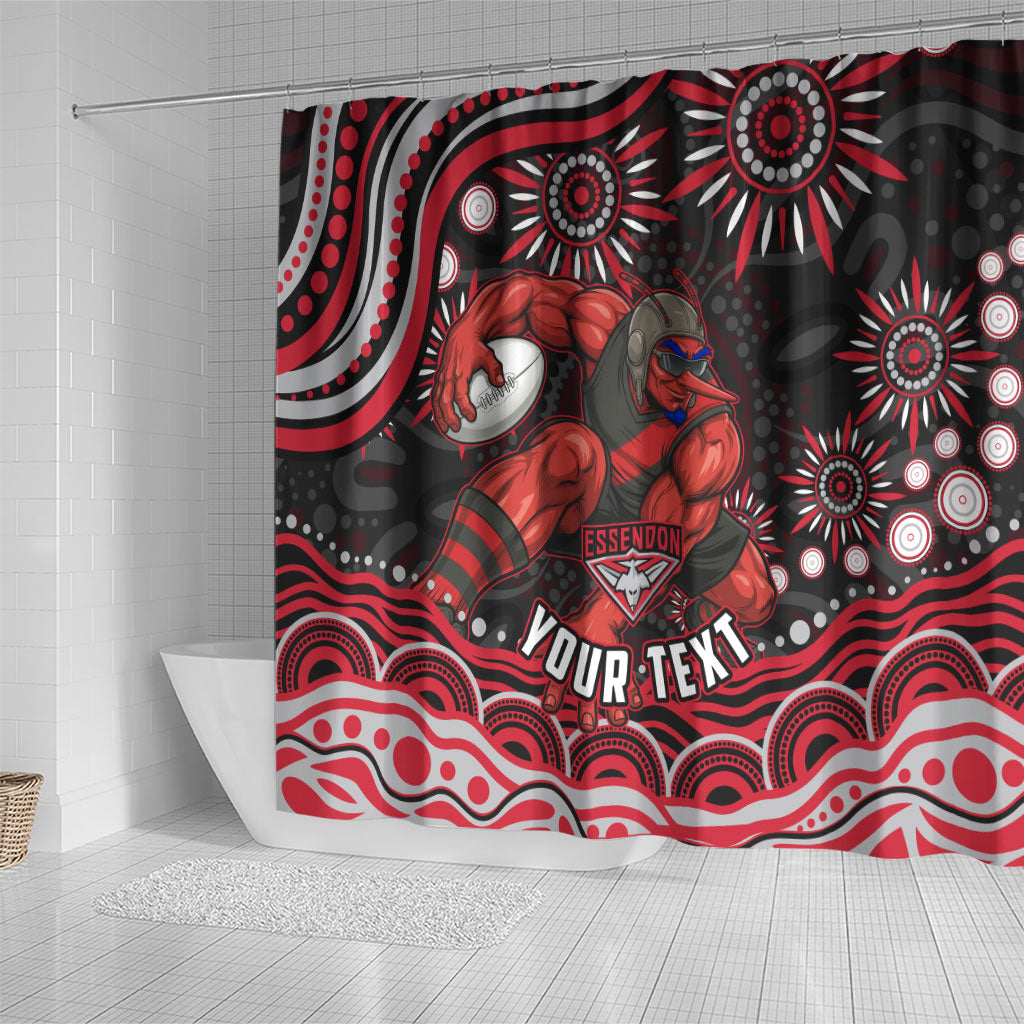 Personalized Essendon Bombers Rugby Shower Curtain Aboriginal Dot Art - Dreamtime Football Mascot