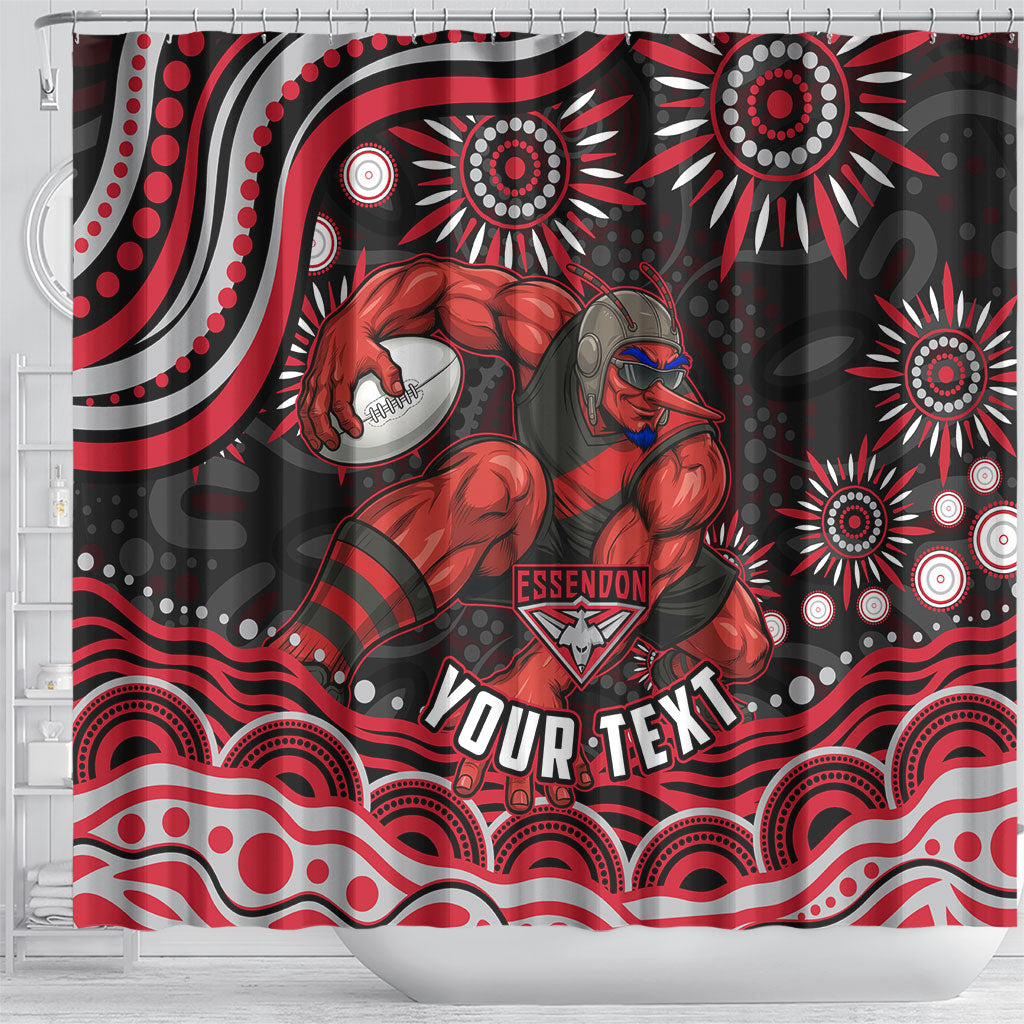 Personalized Essendon Bombers Rugby Shower Curtain Aboriginal Dot Art - Dreamtime Football Mascot