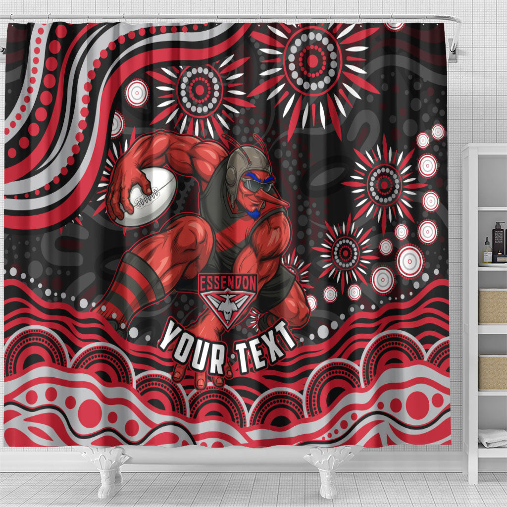 Personalized Essendon Bombers Rugby Shower Curtain Aboriginal Dot Art - Dreamtime Football Mascot