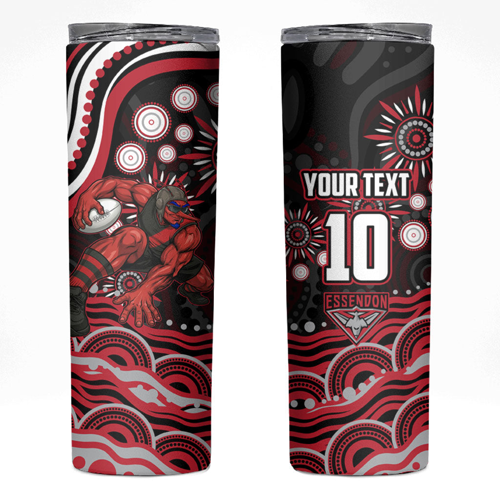 Personalized Essendon Bombers Rugby Skinny Tumbler Aboriginal Dot Art - Dreamtime Football Mascot