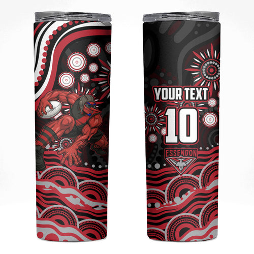 Personalized Essendon Bombers Rugby Skinny Tumbler Aboriginal Dot Art - Dreamtime Football Mascot