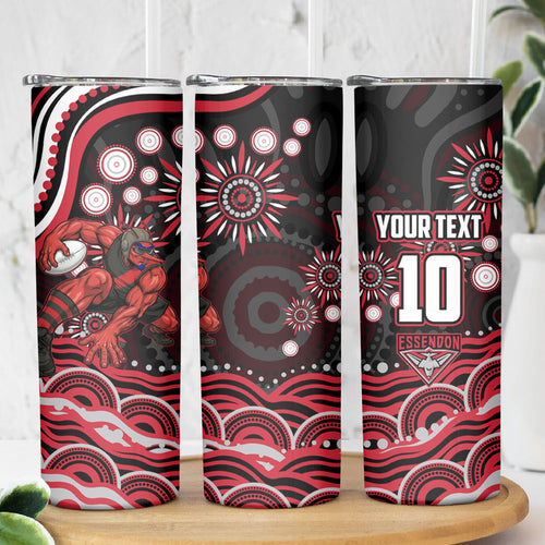 Personalized Essendon Bombers Rugby Skinny Tumbler Aboriginal Dot Art - Dreamtime Football Mascot