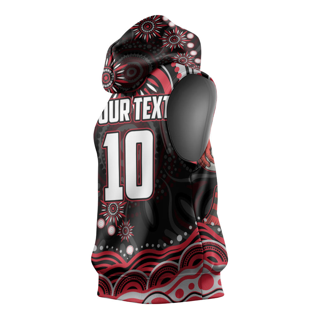 Personalized Essendon Bombers Rugby Sleeveless Hoodie Aboriginal Dot Art - Dreamtime Football Mascot