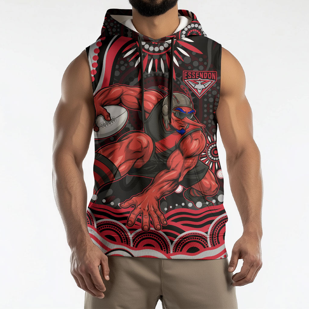Personalized Essendon Bombers Rugby Sleeveless Hoodie Aboriginal Dot Art - Dreamtime Football Mascot