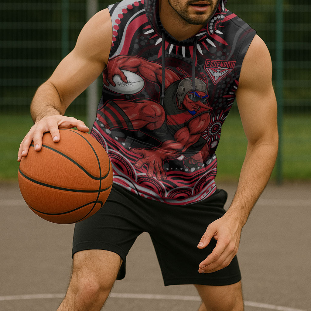 Personalized Essendon Bombers Rugby Sleeveless Hoodie Aboriginal Dot Art - Dreamtime Football Mascot