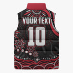 Personalized Essendon Bombers Rugby Sleeveless Puffer Jacket Aboriginal Dot Art - Dreamtime Football Mascot