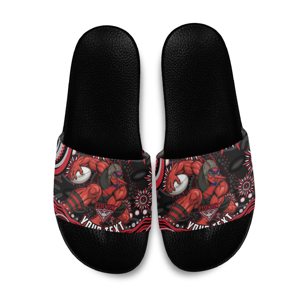 Personalized Essendon Bombers Rugby Slide Sandals Aboriginal Dot Art - Dreamtime Football Mascot