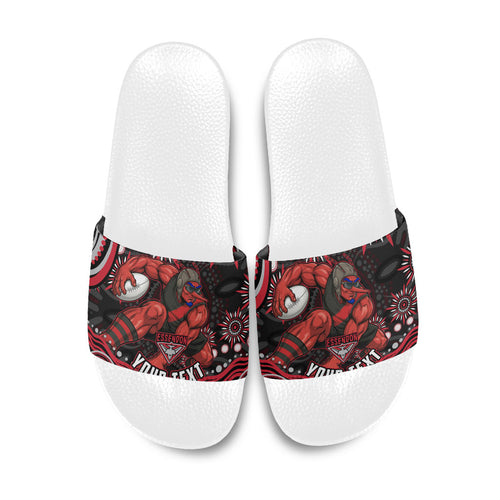 Personalized Essendon Bombers Rugby Slide Sandals Aboriginal Dot Art - Dreamtime Football Mascot