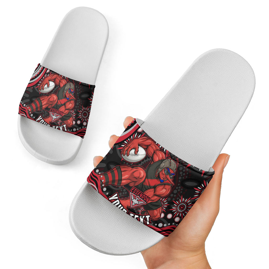 Personalized Essendon Bombers Rugby Slide Sandals Aboriginal Dot Art - Dreamtime Football Mascot