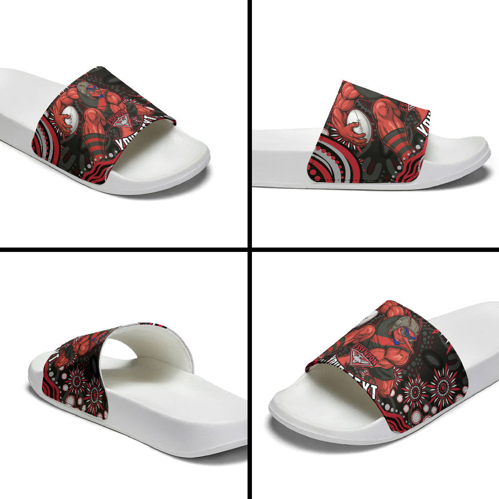 Personalized Essendon Bombers Rugby Slide Sandals Aboriginal Dot Art - Dreamtime Football Mascot