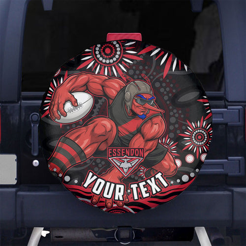 Personalized Essendon Bombers Rugby Spare Tire Cover Aboriginal Dot Art - Dreamtime Football Mascot