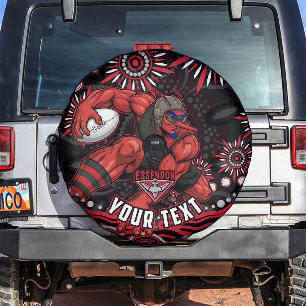 Personalized Essendon Bombers Rugby Spare Tire Cover Aboriginal Dot Art - Dreamtime Football Mascot