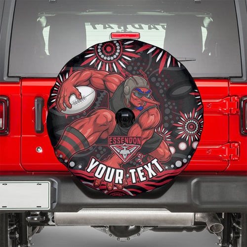 Personalized Essendon Bombers Rugby Spare Tire Cover Aboriginal Dot Art - Dreamtime Football Mascot