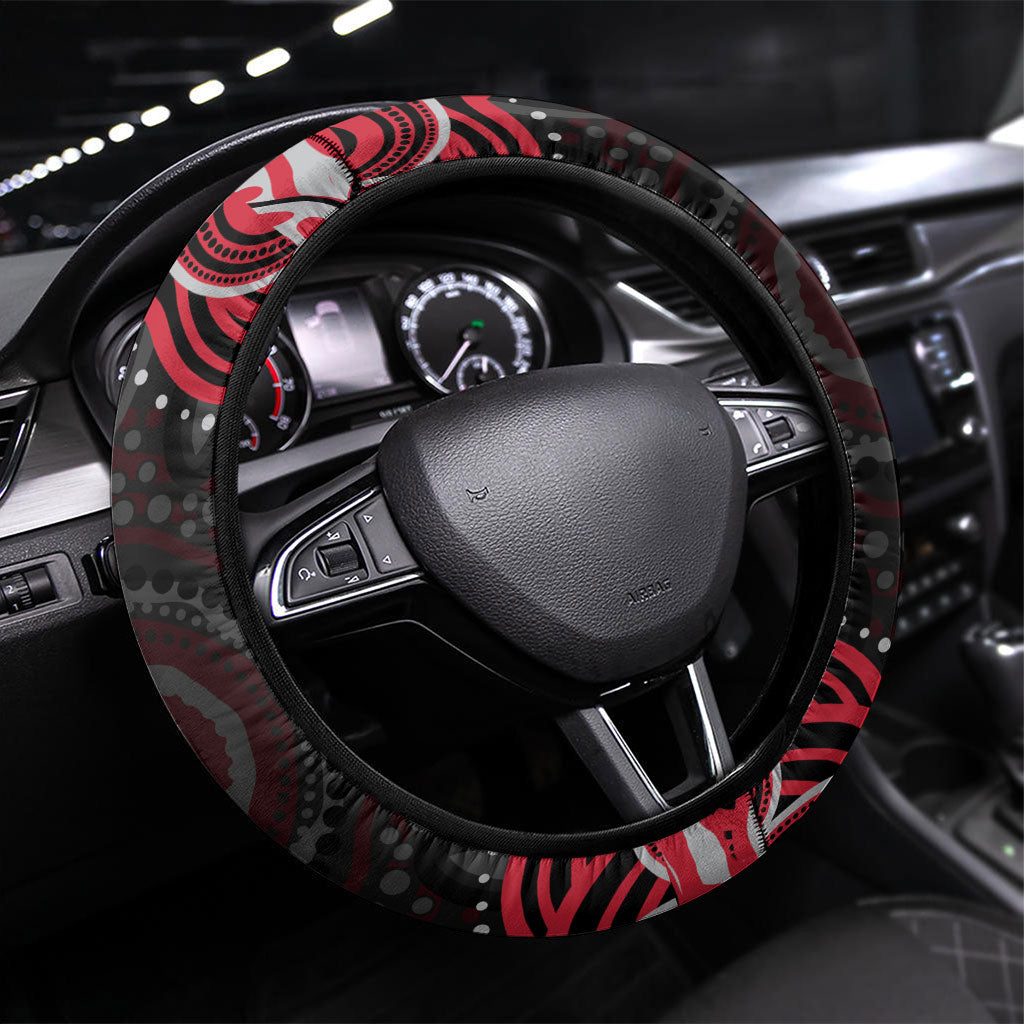 Essendon Bombers Rugby Steering Wheel Cover Aboriginal Dot Art - Dreamtime Football Mascot