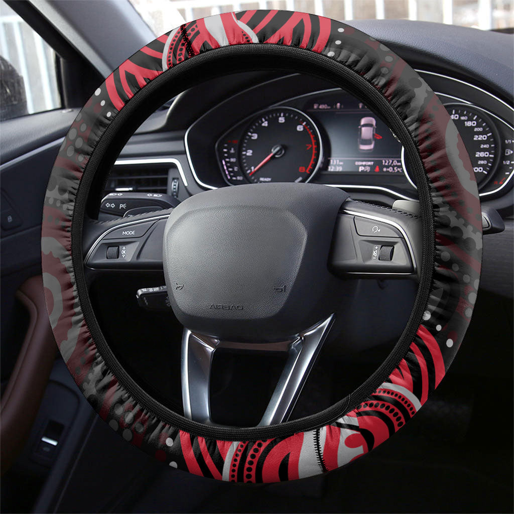 Essendon Bombers Rugby Steering Wheel Cover Aboriginal Dot Art - Dreamtime Football Mascot