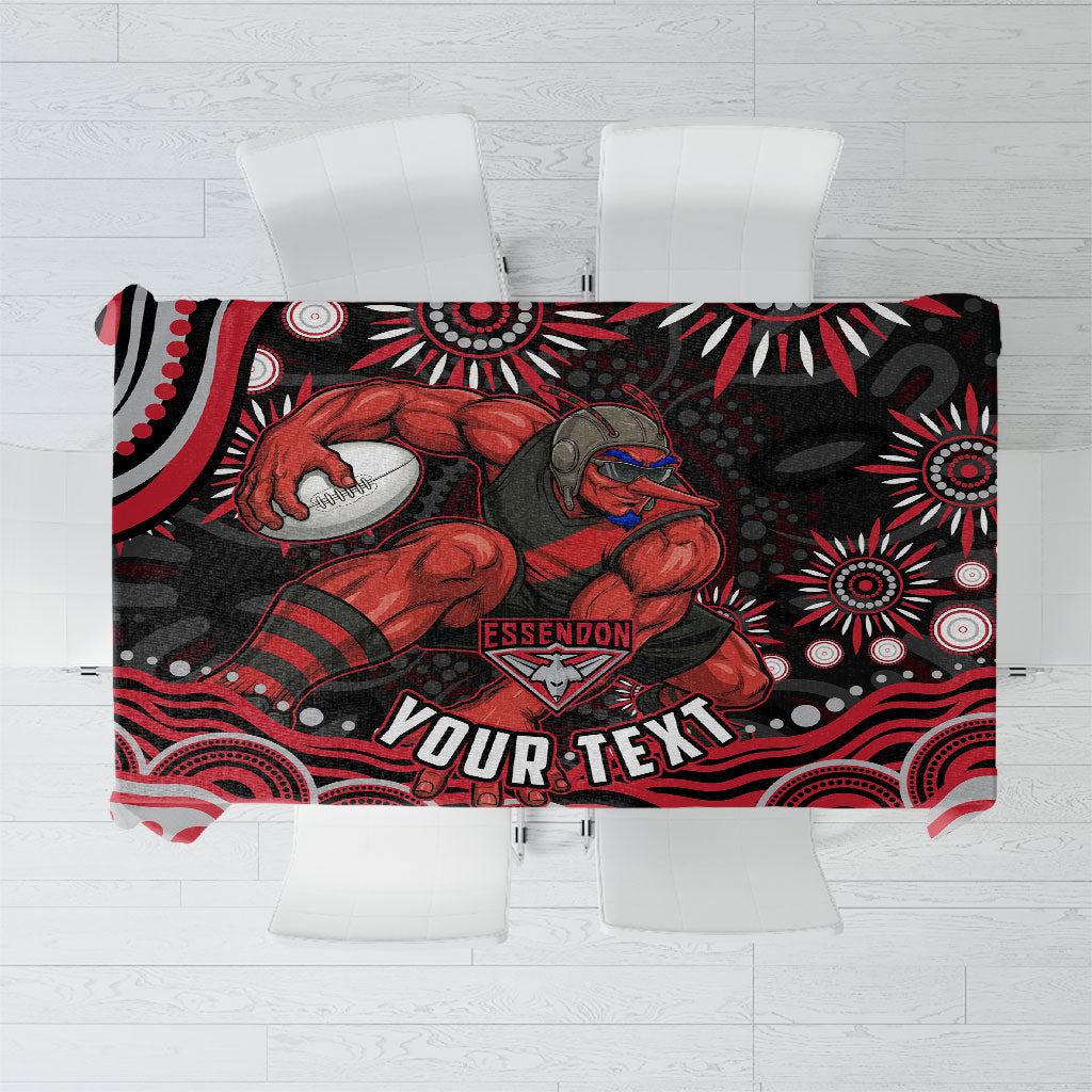 Personalized Essendon Bombers Rugby Tablecloth Aboriginal Dot Art - Dreamtime Football Mascot