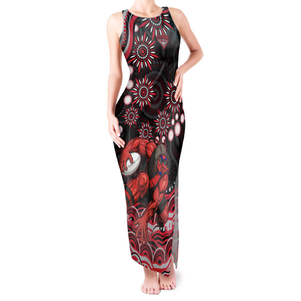 Personalized Essendon Bombers Rugby Tank Maxi Dress Aboriginal Dot Art - Dreamtime Football Mascot