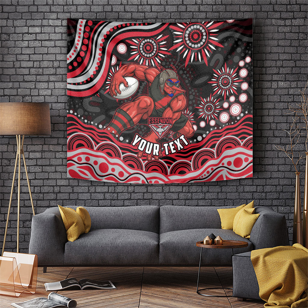 Personalized Essendon Bombers Rugby Tapestry Aboriginal Dot Art - Dreamtime Football Mascot
