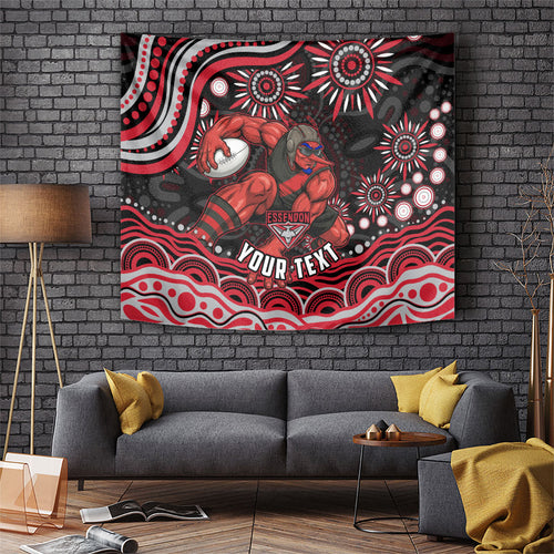 Personalized Essendon Bombers Rugby Tapestry Aboriginal Dot Art - Dreamtime Football Mascot