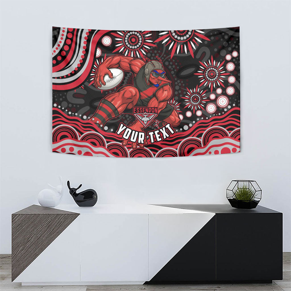 Personalized Essendon Bombers Rugby Tapestry Aboriginal Dot Art - Dreamtime Football Mascot
