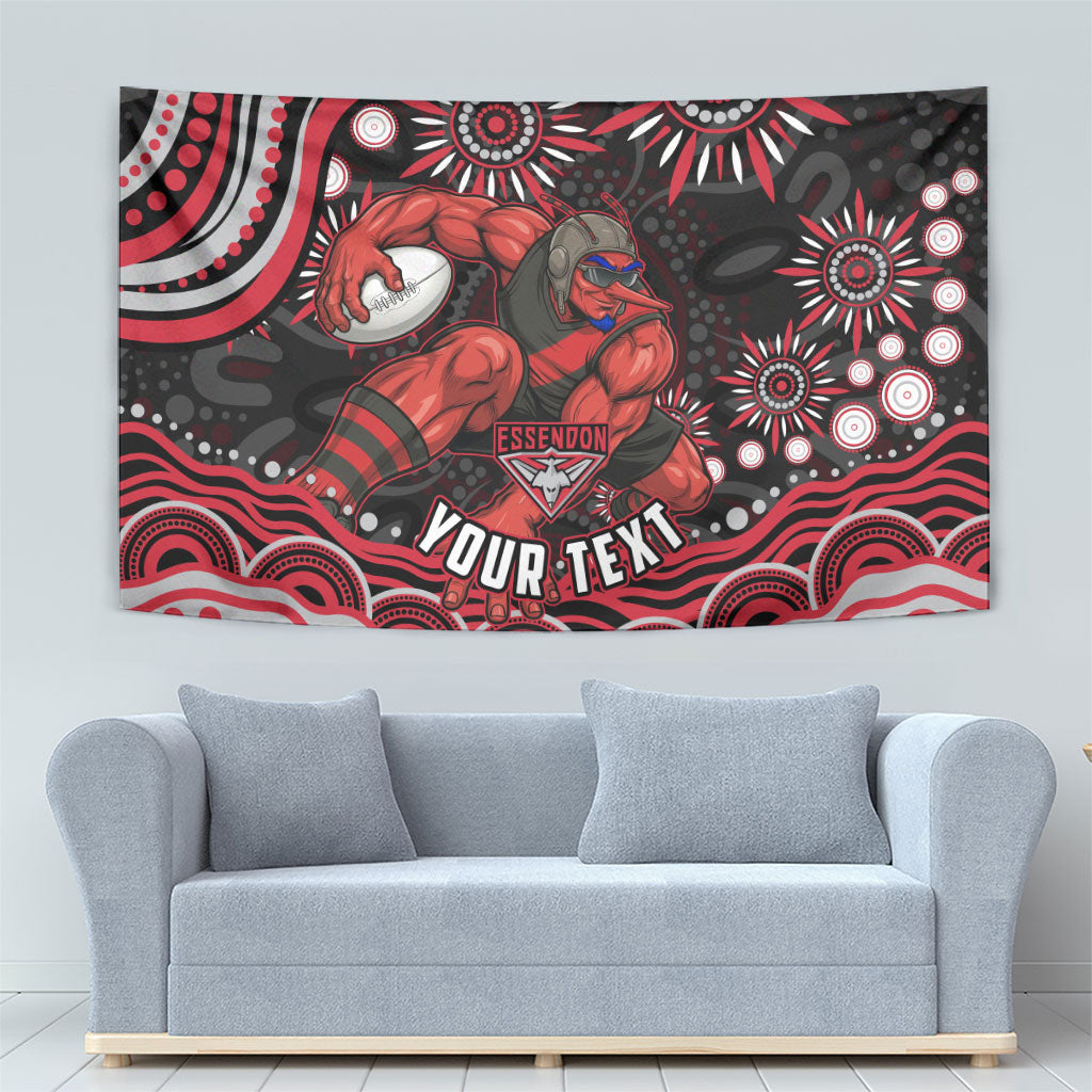 Personalized Essendon Bombers Rugby Tapestry Aboriginal Dot Art - Dreamtime Football Mascot