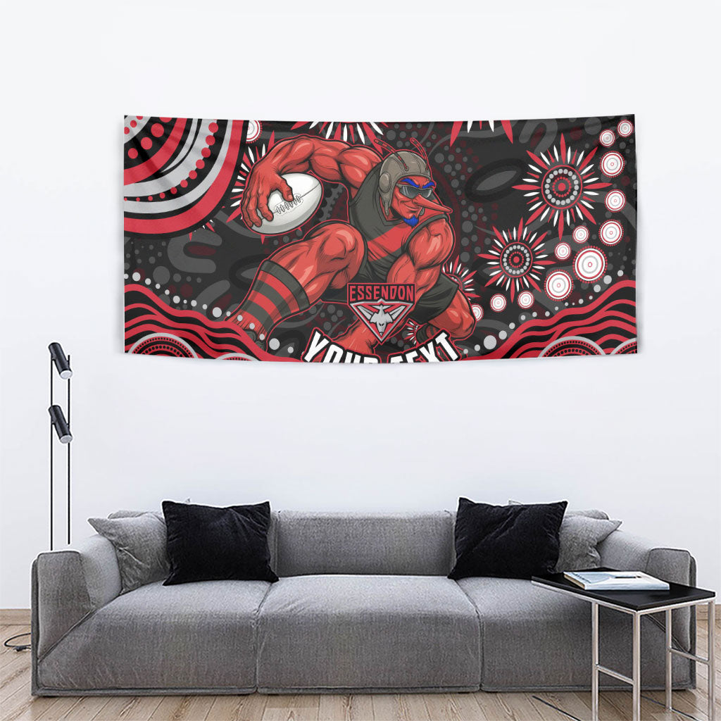 Personalized Essendon Bombers Rugby Tapestry Aboriginal Dot Art - Dreamtime Football Mascot