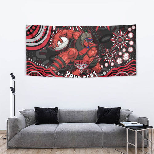 Personalized Essendon Bombers Rugby Tapestry Aboriginal Dot Art - Dreamtime Football Mascot