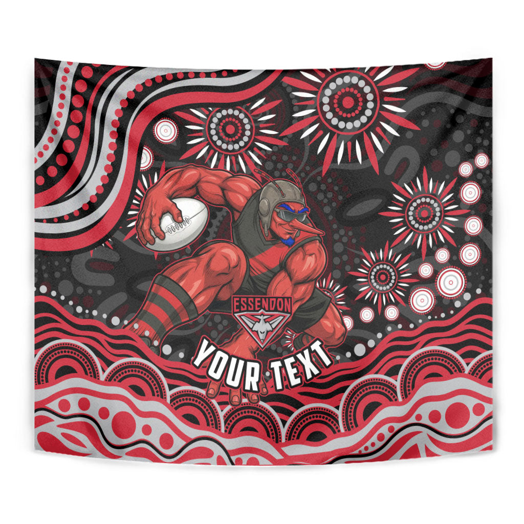 Personalized Essendon Bombers Rugby Tapestry Aboriginal Dot Art - Dreamtime Football Mascot