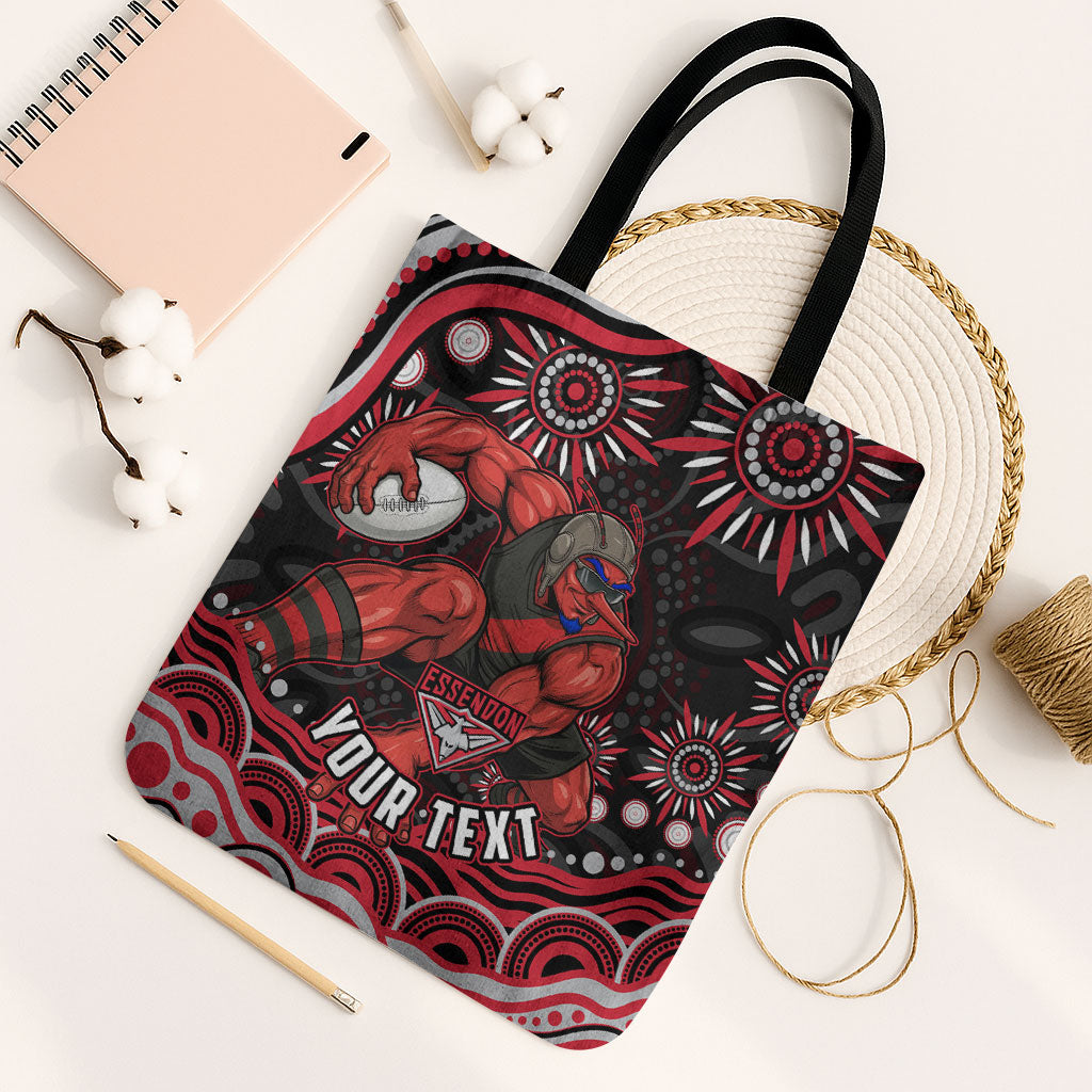 Personalized Essendon Bombers Rugby Tote Bag Aboriginal Dot Art - Dreamtime Football Mascot
