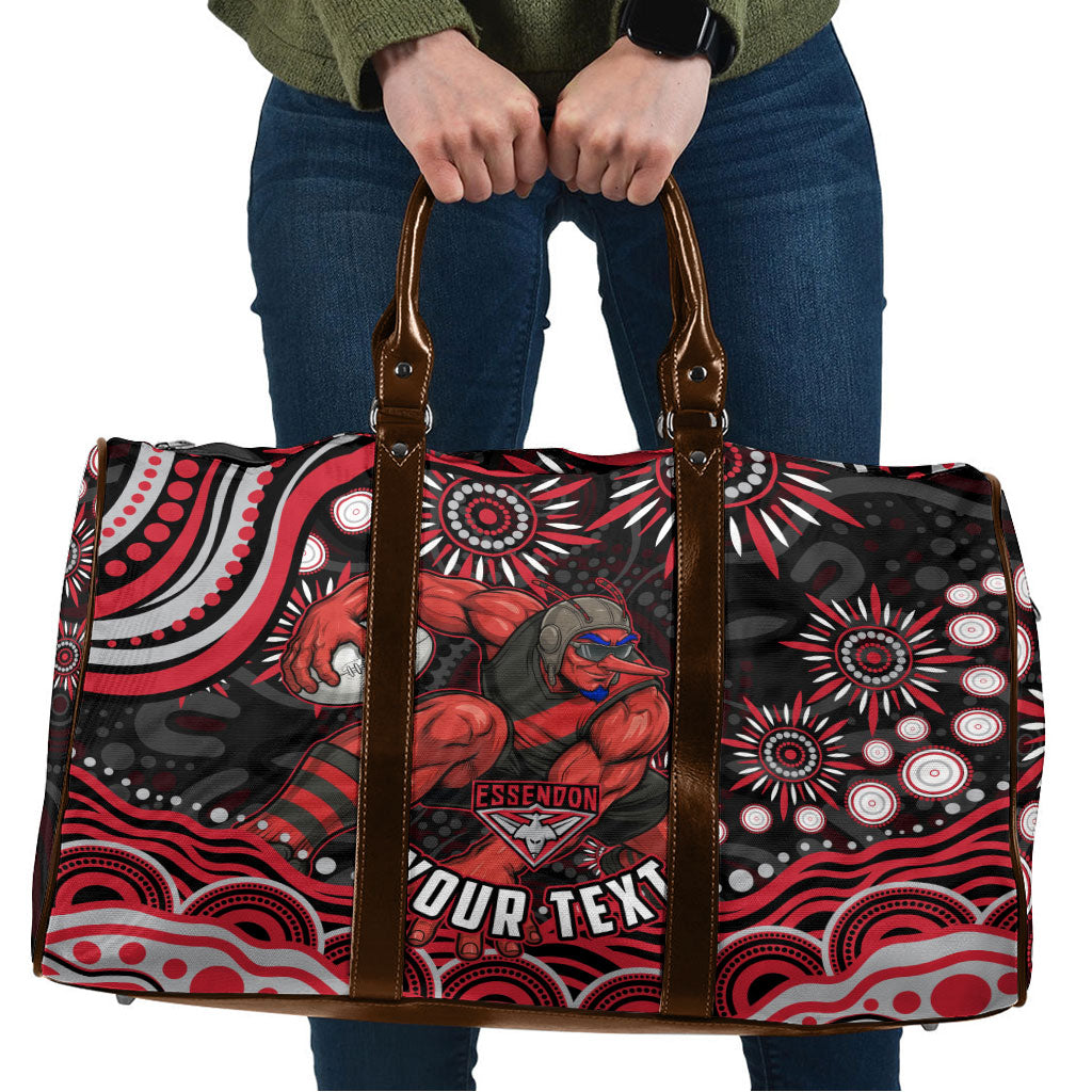 Personalized Essendon Bombers Rugby Travel Bag Aboriginal Dot Art - Dreamtime Football Mascot