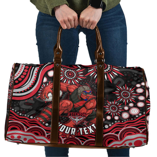 Personalized Essendon Bombers Rugby Travel Bag Aboriginal Dot Art - Dreamtime Football Mascot