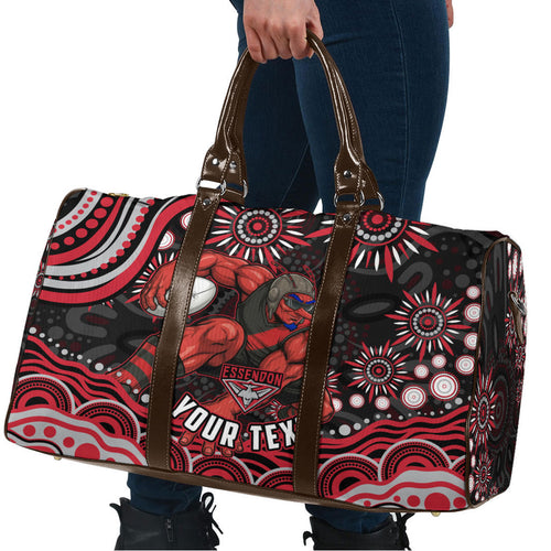 Personalized Essendon Bombers Rugby Travel Bag Aboriginal Dot Art - Dreamtime Football Mascot