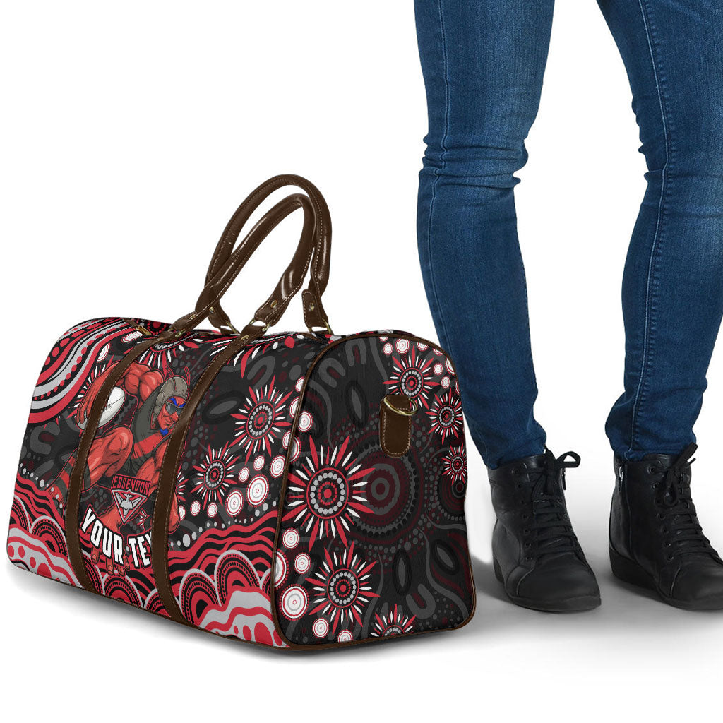 Personalized Essendon Bombers Rugby Travel Bag Aboriginal Dot Art - Dreamtime Football Mascot