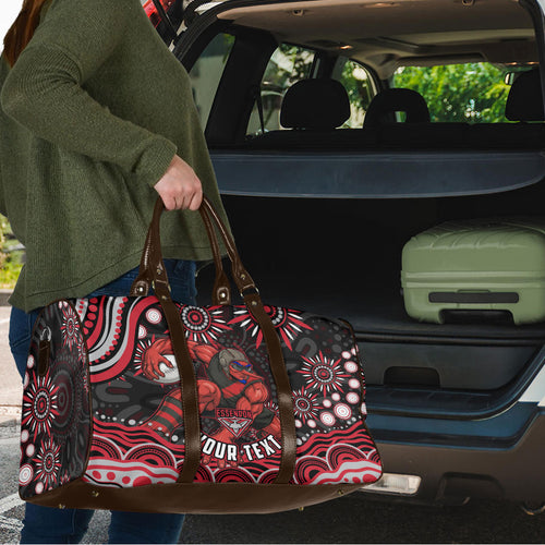 Personalized Essendon Bombers Rugby Travel Bag Aboriginal Dot Art - Dreamtime Football Mascot