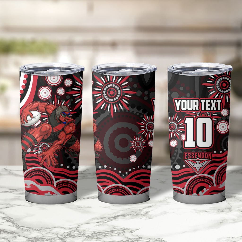 Personalized Essendon Bombers Rugby Tumbler Cup Aboriginal Dot Art - Dreamtime Football Mascot