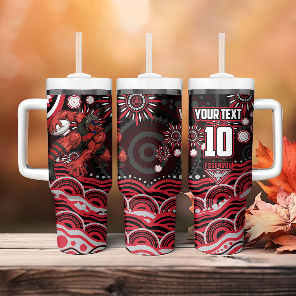 Personalized Essendon Bombers Rugby Tumbler With Handle Aboriginal Dot Art - Dreamtime Football Mascot
