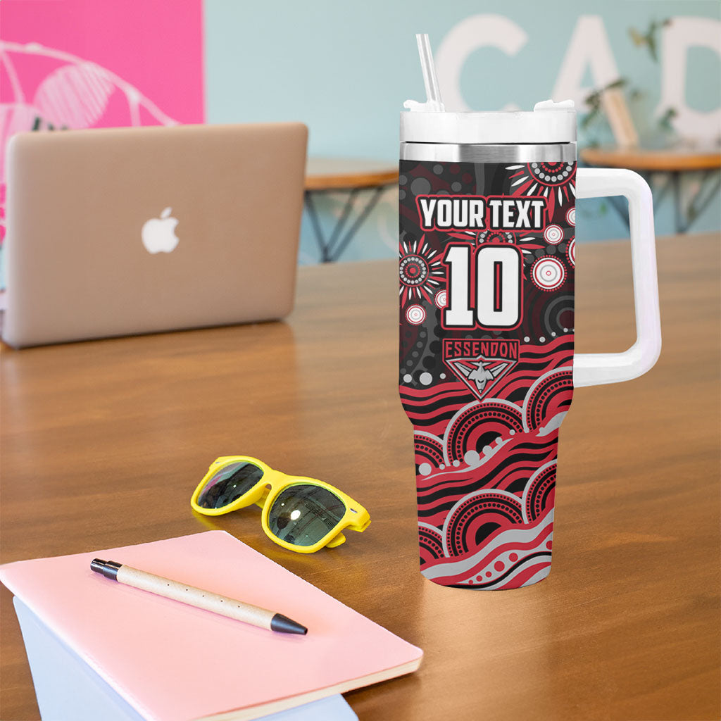 Personalized Essendon Bombers Rugby Tumbler With Handle Aboriginal Dot Art - Dreamtime Football Mascot