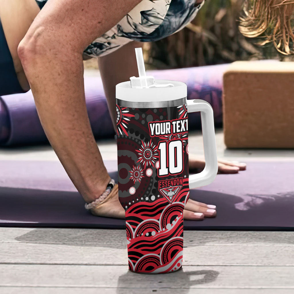Personalized Essendon Bombers Rugby Tumbler With Handle Aboriginal Dot Art - Dreamtime Football Mascot