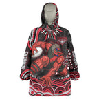Personalized Essendon Bombers Rugby Wearable Blanket Hoodie Aboriginal Dot Art - Dreamtime Football Mascot