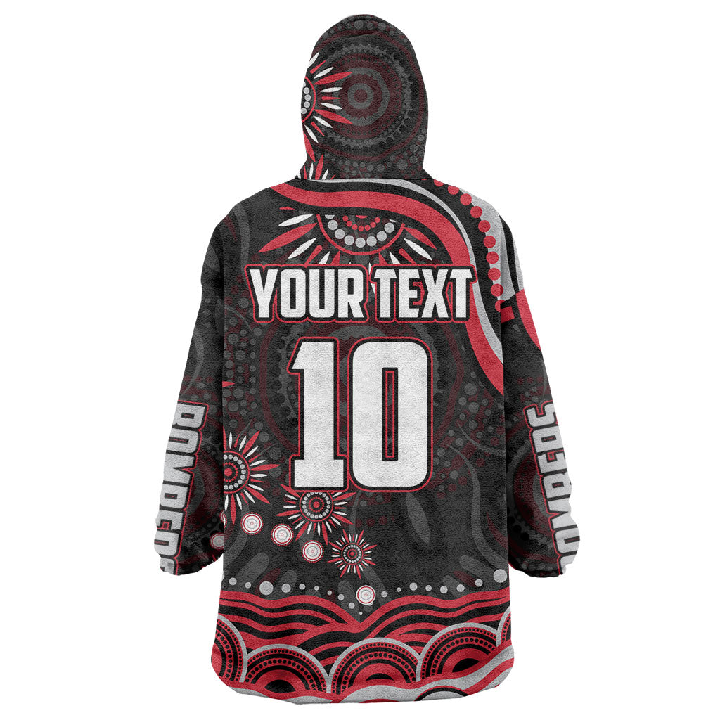 Personalized Essendon Bombers Rugby Wearable Blanket Hoodie Aboriginal Dot Art - Dreamtime Football Mascot