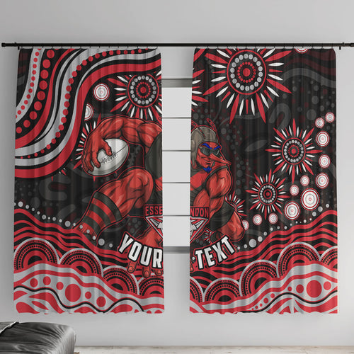 Personalized Essendon Bombers Rugby Window Curtain Aboriginal Dot Art - Dreamtime Football Mascot