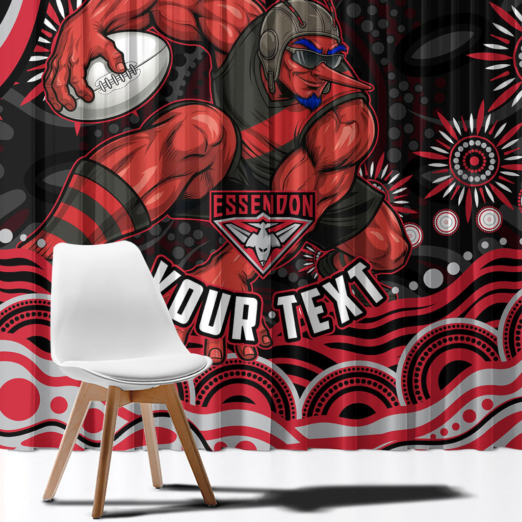 Personalized Essendon Bombers Rugby Window Curtain Aboriginal Dot Art - Dreamtime Football Mascot