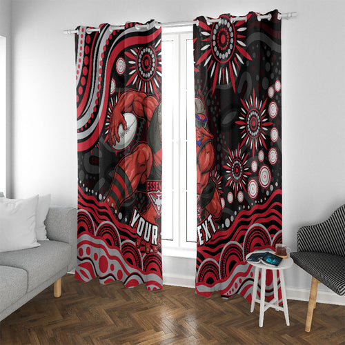 Personalized Essendon Bombers Rugby Window Curtain Aboriginal Dot Art - Dreamtime Football Mascot