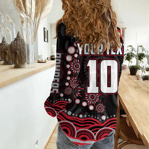 Personalized Essendon Bombers Rugby Women Casual Shirt Aboriginal Dot Art - Dreamtime Football Mascot