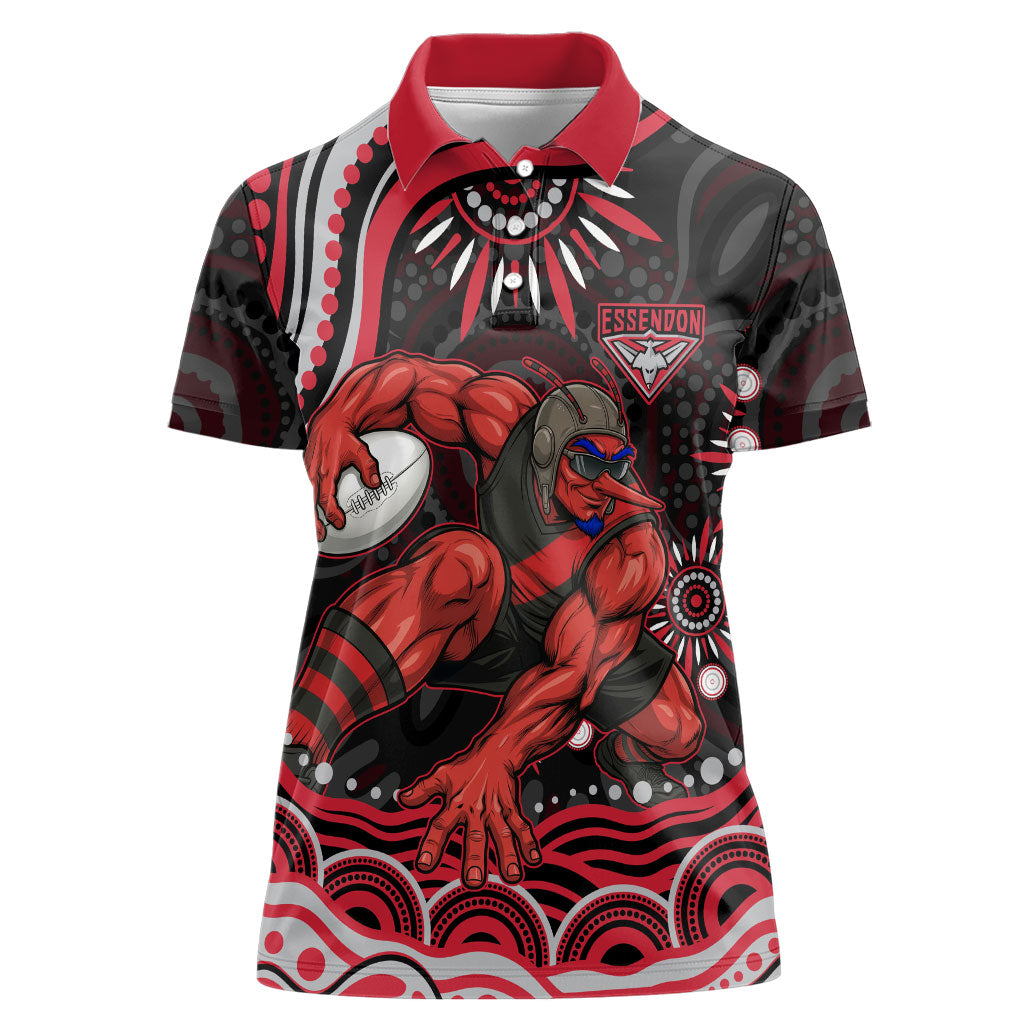 Personalized Essendon Bombers Rugby Women Polo Shirt Aboriginal Dot Art - Dreamtime Football Mascot