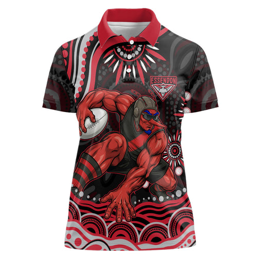 Personalized Essendon Bombers Rugby Women Polo Shirt Aboriginal Dot Art - Dreamtime Football Mascot