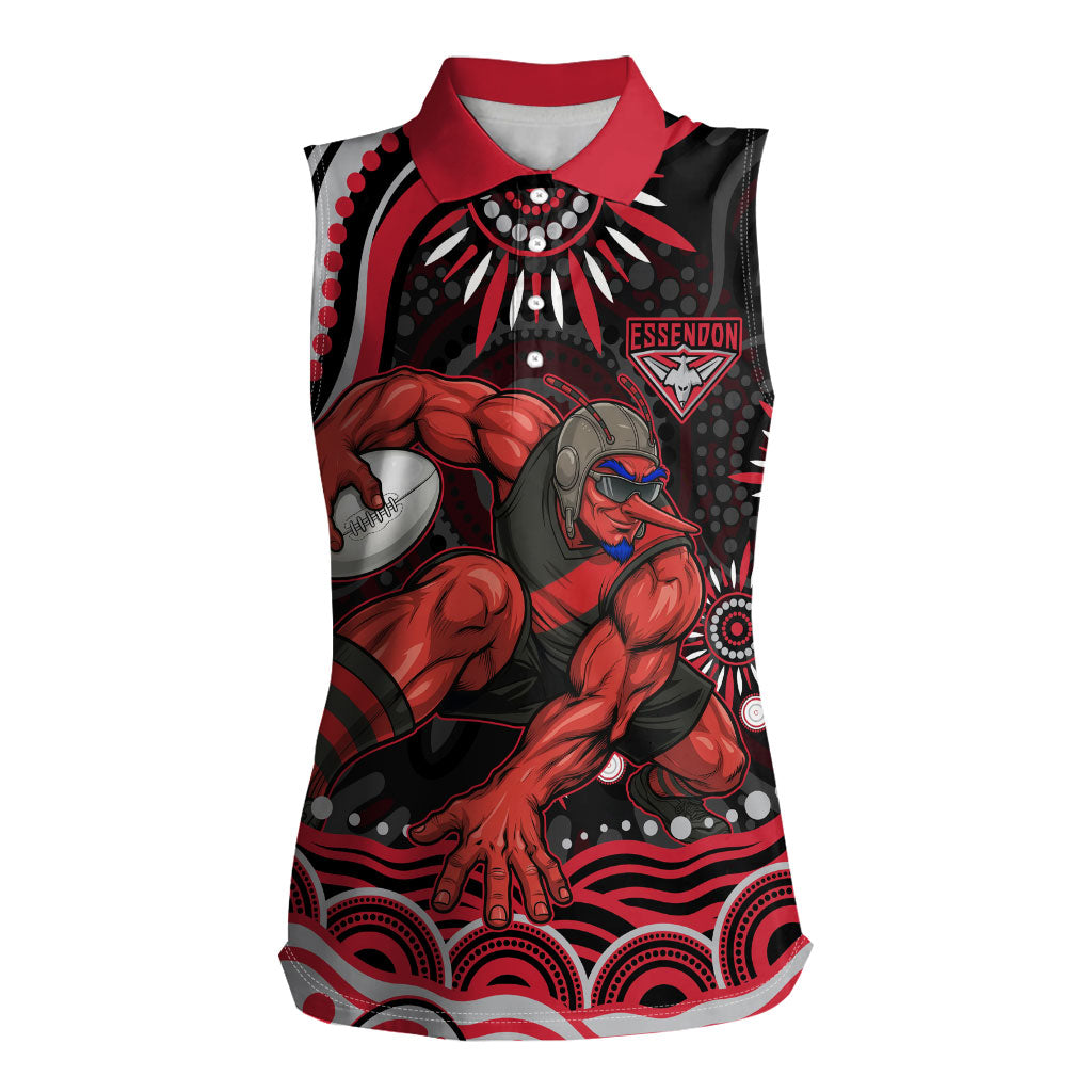 Personalized Essendon Bombers Rugby Women Sleeveless Polo Shirt Aboriginal Dot Art - Dreamtime Football Mascot