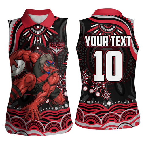 Personalized Essendon Bombers Rugby Women Sleeveless Polo Shirt Aboriginal Dot Art - Dreamtime Football Mascot