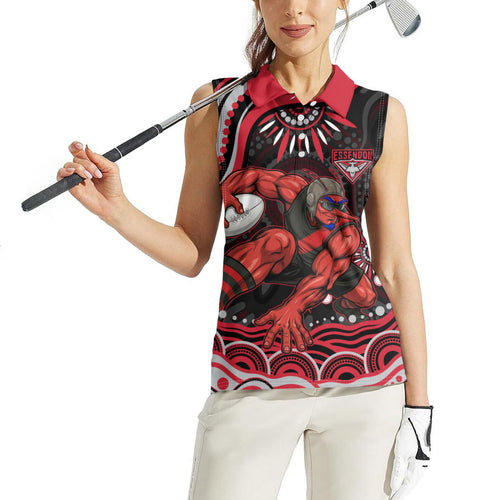 Personalized Essendon Bombers Rugby Women Sleeveless Polo Shirt Aboriginal Dot Art - Dreamtime Football Mascot