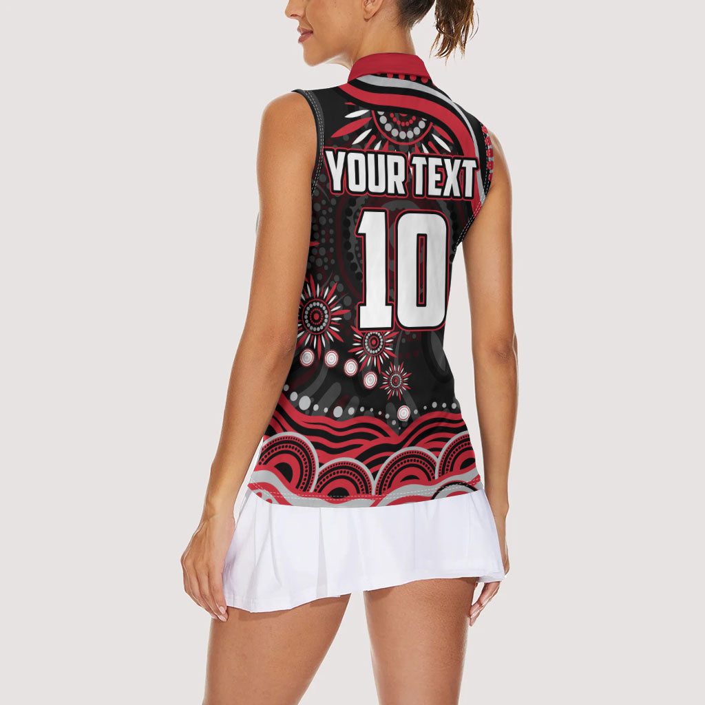 Personalized Essendon Bombers Rugby Women Sleeveless Polo Shirt Aboriginal Dot Art - Dreamtime Football Mascot